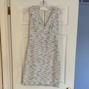 Kate Spade Sleeveless White and Blue Textured V-Neck Dress